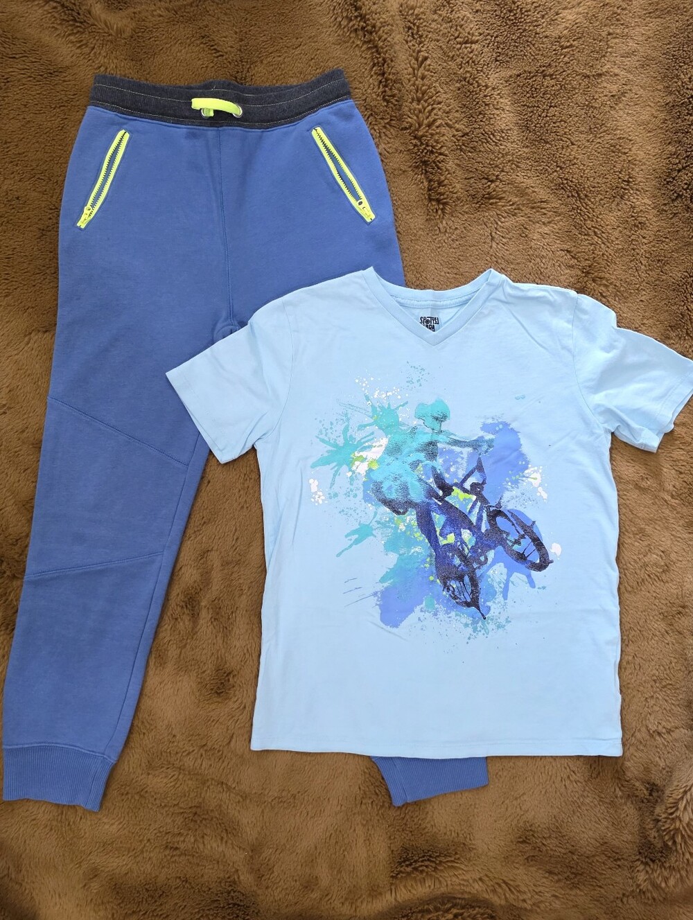 Spotted Zebra, Boys L(10), Light Blue Graphic Tee & Blue Jogger Set